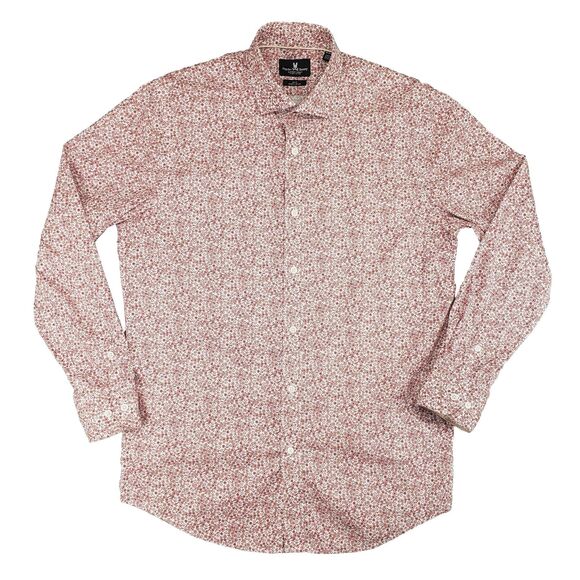 Psycho Bunny Floral Dress Shirt Mens 15.5 32/33 Red Pink Slim Fit Embroidered - Picture 1 of 6